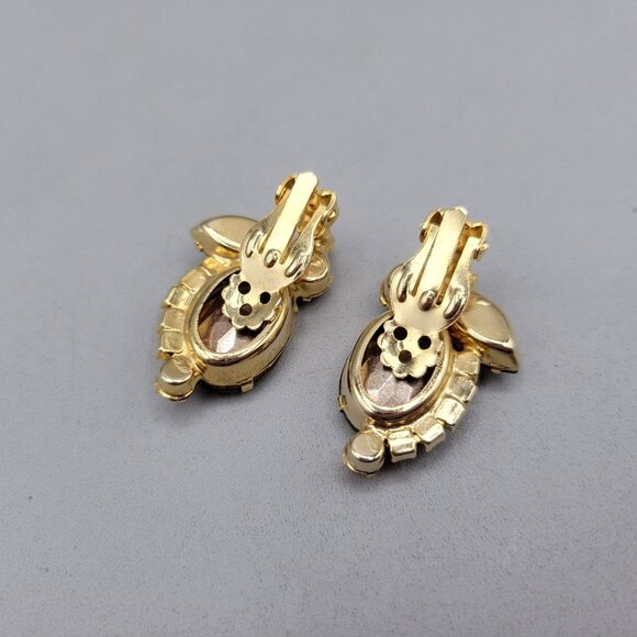 Juliana DeLizza & Elster Watermelon Crystal Gold-Tone Clip-On Earrings Unsigned - Picture 4 of 5